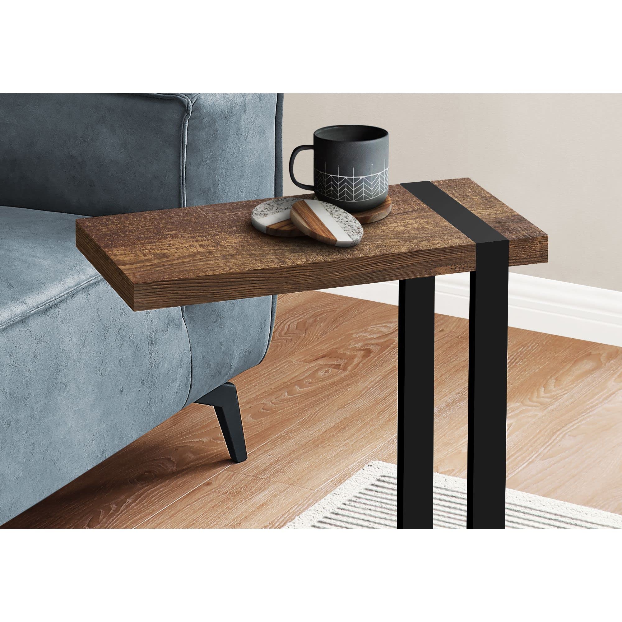 Monarch Specialties 2853, C-shaped, End, Side, Snack, Living Room, Bedroom, Laminate, Contemporary, Modern Accent Table-Brown Reclaimed Wood-Look/Black Metal, 19.25" L x 9.5" W x 25" H